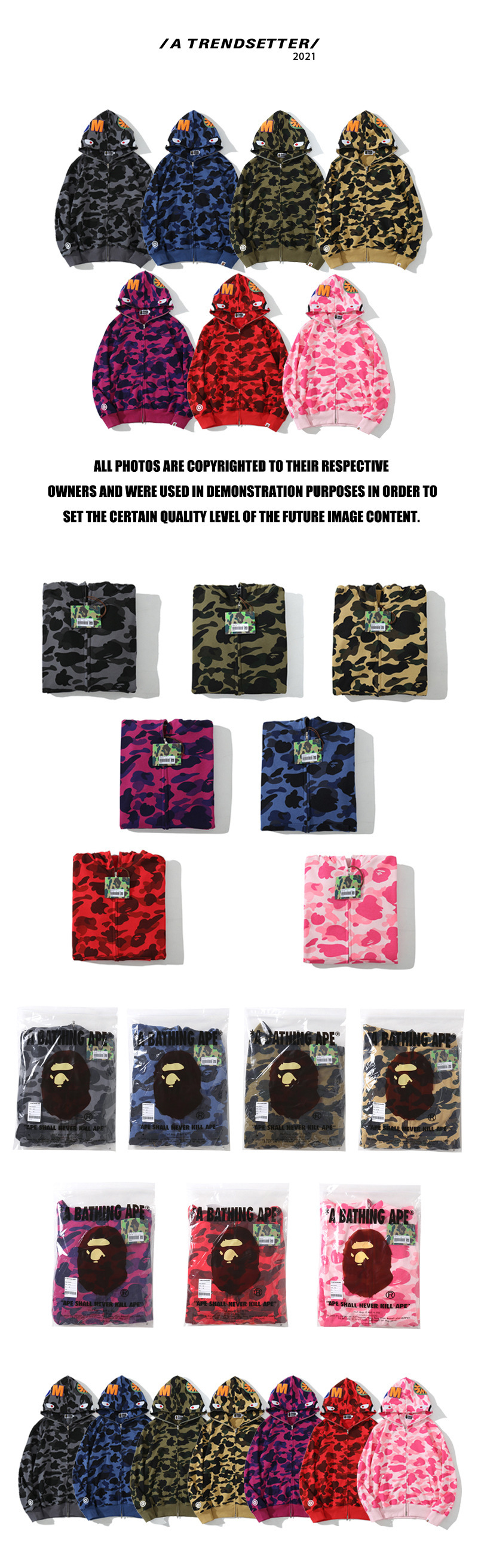The new autumn and winter trendy brand shark-head loop hoodies for men and women, casual camouflage thin hoodies and loose jackets pic 1