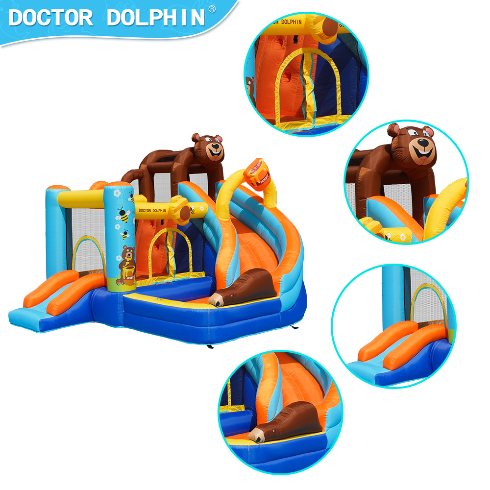 Castillo inflable para exteriores, tobogán infantil, trampolín, pequeño parque de atracciones, castillo, trampolín inflable antideslizante, piscina de olas