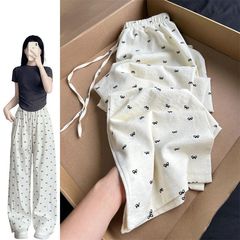 乳白色の薄いパンツ レディース 春夏 リラックスリボン ゆったりストレート ワイドレッグ 日焼け止め 山本カジュアルパンツ