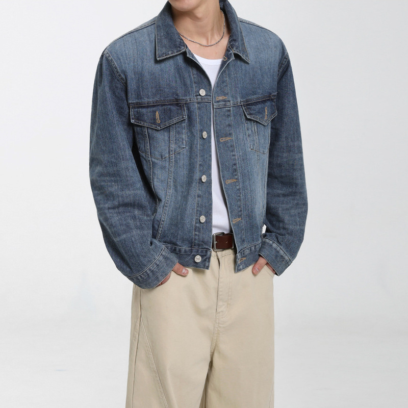 Myq Handsome Short Denim Jacket Men's Autum Loose Lapel Top Korean Work Clothing Retro Style Jacket Myq Handsome Short Denim Jacket Men's Autum Loose Lapel Top Korean Work Clothing Retro Style Jacket
