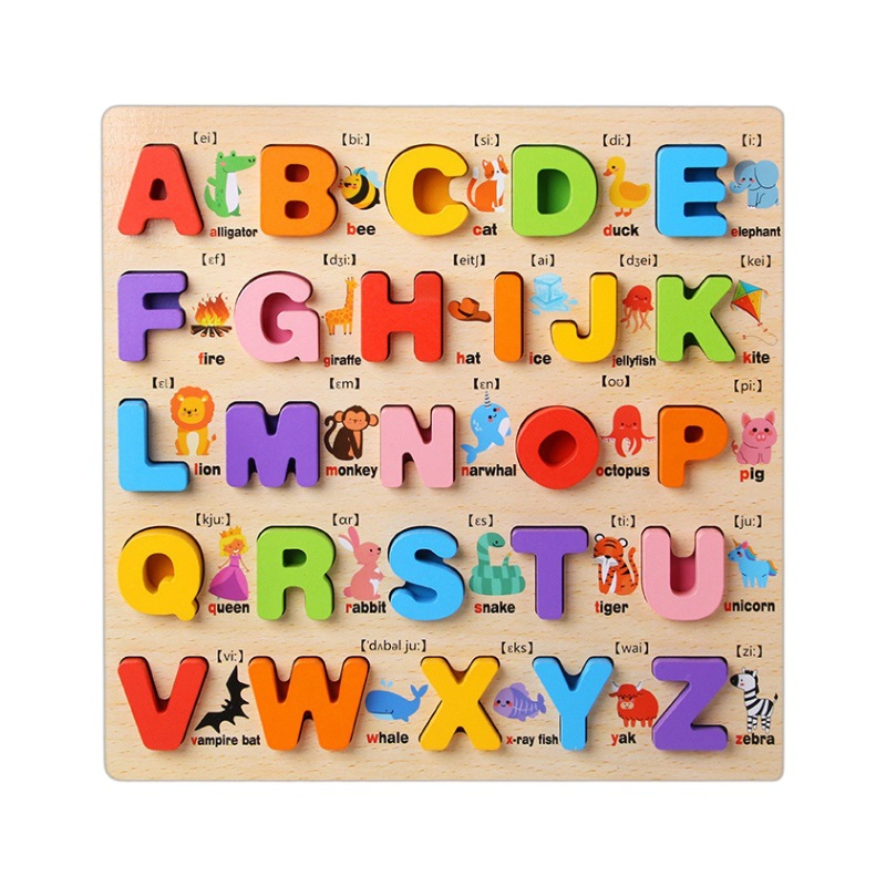 Tablero alfanumérico de madera transfronterizo Puzzle Montessori Cognitive Early Education Learning Caja de color a juego Tablero de agarre de mano Juguetes para niños