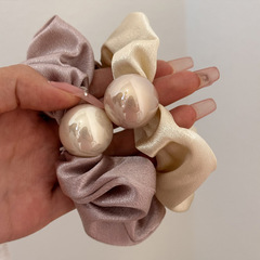 法式時尚復古緞面珍珠大腸圈女簡約高級感綁發低馬尾頭繩髮飾