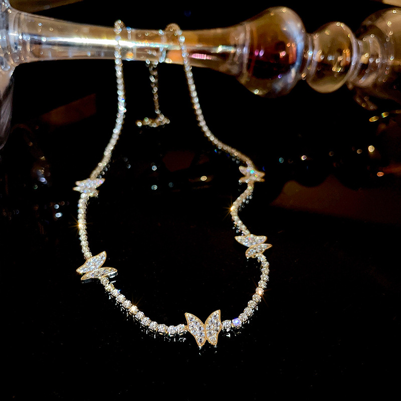 1 Piece Quantity Daily Occasion Alloy Material Butterfly Pattern Fairy Style Butterfly Zircon Alloy Choker Wholesale