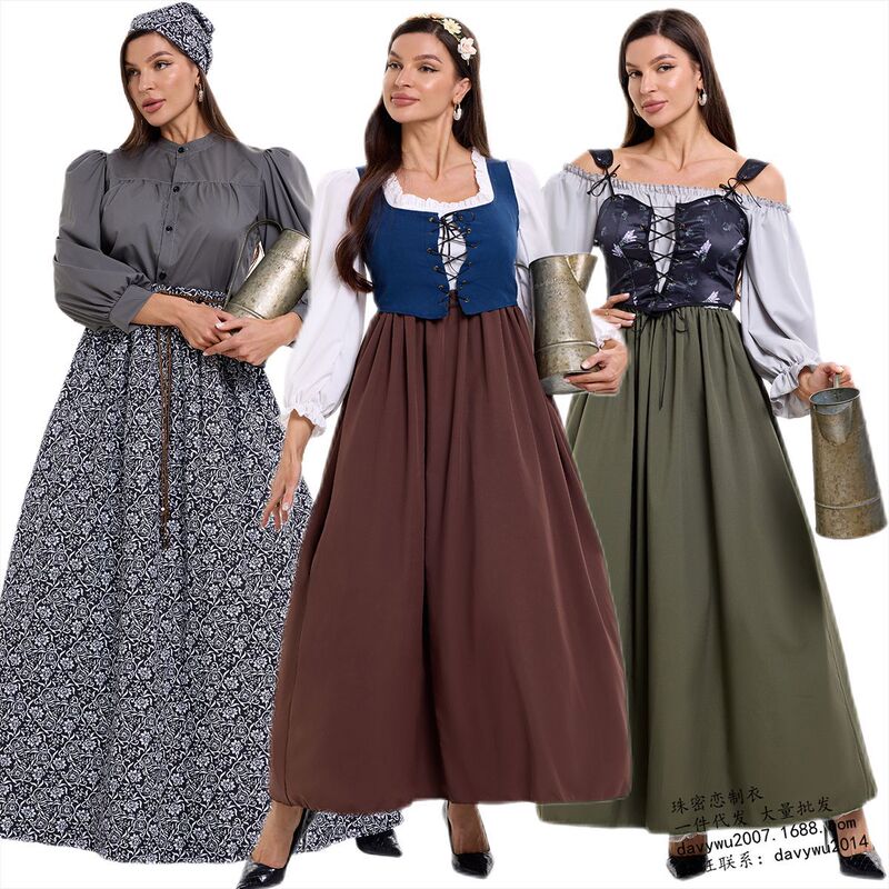 European and American Palace Medieval Renaissance Dress Performance Costume Oktoberfest Bavarian Dirndl Skirt European and American Palace Medieval Renaissance Dress Performance Costume Oktoberfest Bavarian Dirndl Skirt