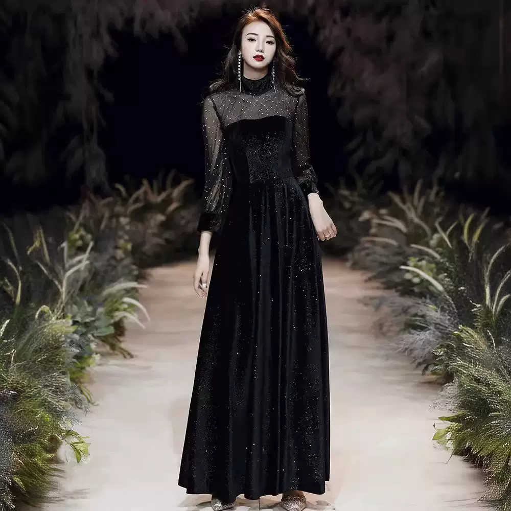 晚礼服2025新款夏季声乐艺考晚礼服女黑色年会气质主持人长款礼服