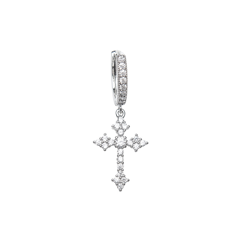 Cross Pattern Unisex Gender Inlay Design 1 Pair Hip-hop Cross Inlay Copper Zircon White Gold Plated Drop Earrings