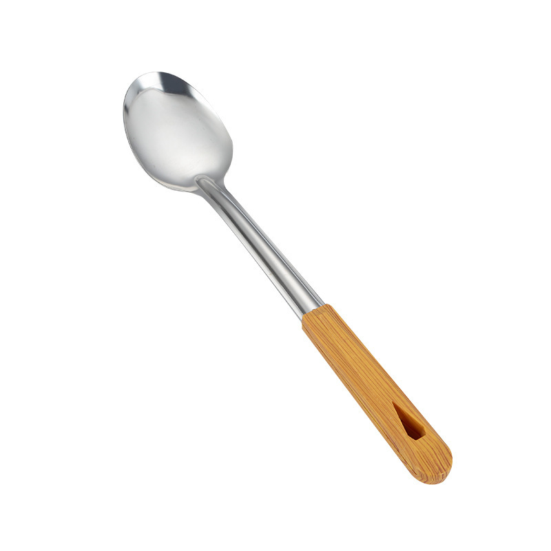 Espátula de acero inoxidable, colador, cocina, mango de madera para el hogar, espátula de acero inoxidable, cuchara de sopa, juego de utensilios de cocina, pala de cocina