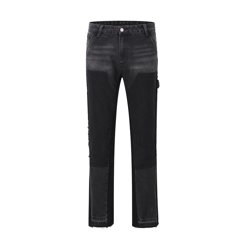 European and American High Street Style Vintage Hip-Hop Casual Distressed Lace-Up Patchwork Pleated Jeans European and American High Street Style Vintage Hip-Hop Casual Distressed Lace-Up Patchwork Pleated Jeans