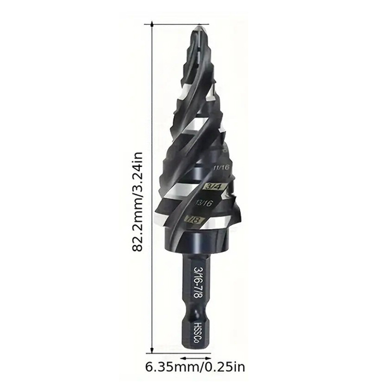 四螺旋槽阶梯钻头套装5PCS 1/8"-1-3/8" 1/4"3/8"高速钢金属钻头|undefined