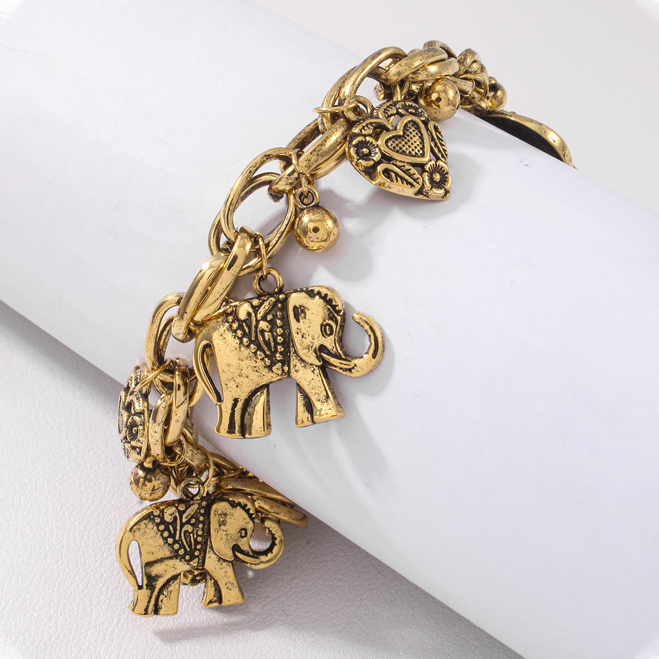 Plating Design Retro Heart Shape Elephant Alloy  Chain & Link Bracelets Wholesale