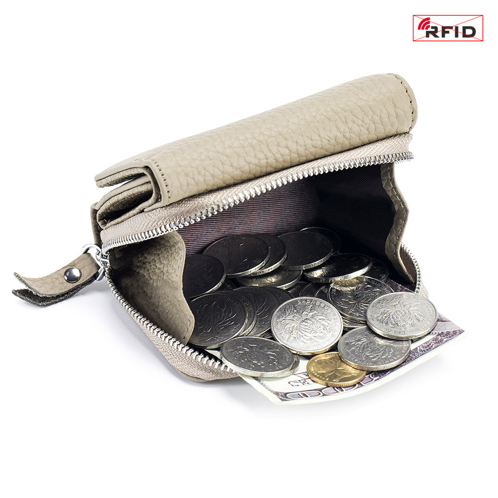 Billetera Plegable con Protección RFID de Cuero Genuino con Bloqueo Antirrobo para Uso Diario