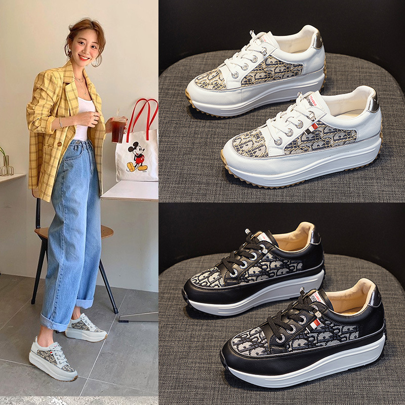 2026 봄/가을 신상 키높이 여성화, 키 작은 분들을 위한 플랫폼 슈즈, 두꺼운 밑창 웨지힐 화이트 슈즈, 캐주얼 슈즈, 트렌디한 신발