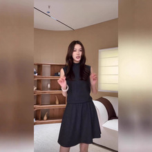 TZ6996韩版深灰色收腰连衣裙女新款高级感显瘦a字无袖中长款裙子