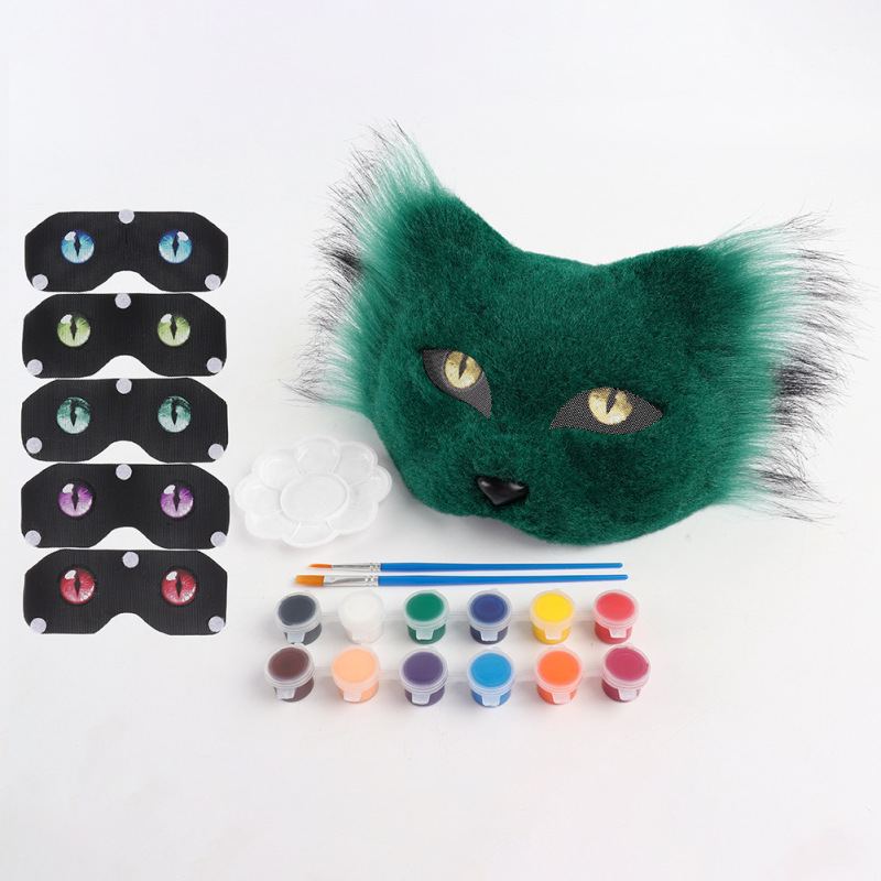 万圣节猫咪面具 cosplay创意毛绒DIY手作面具 表演舞会面罩道具|undefined