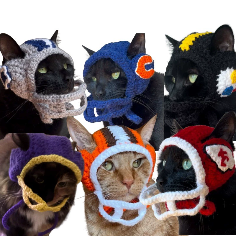 Новая кросс-бордерная шапка для питомцев ручной работы из крючком, универсальная шапка с ушками для кошек и собак, милая шапка для регби.