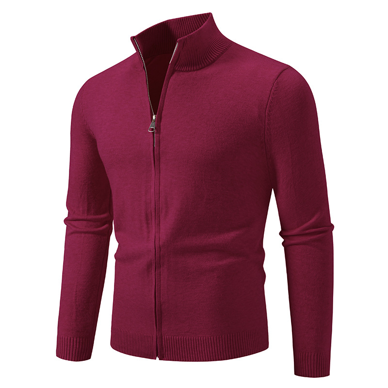 Slim-Fit Zip-Up Knit Cardigan For Men – Modern Stand Collar Pullover For Urban Layering_voghion.com