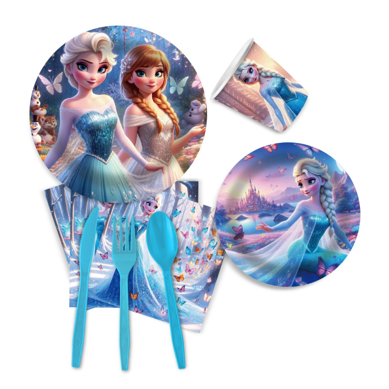 Amazon アナと雪の女王 使い捨て紙皿、紙コップ、ペーパータオル、テーブルクロスセット 誕生日パーティー パーティーデコレーション用品|undefined