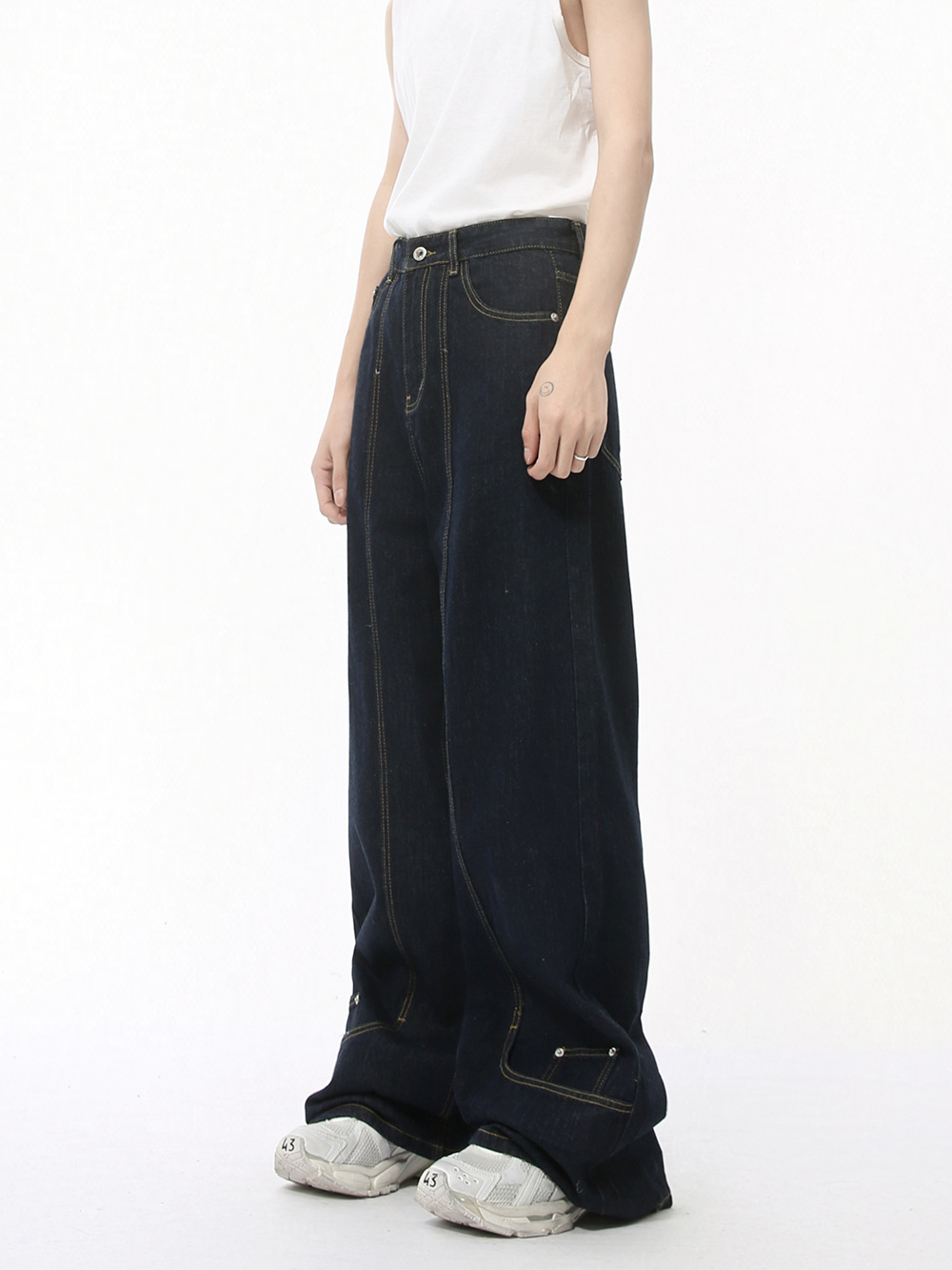 MTLCLOTHES Hombres| Nuevo otoño nicho personalidad anti-desaño deconstrucción de la tendencia de jeans de piernas anchas