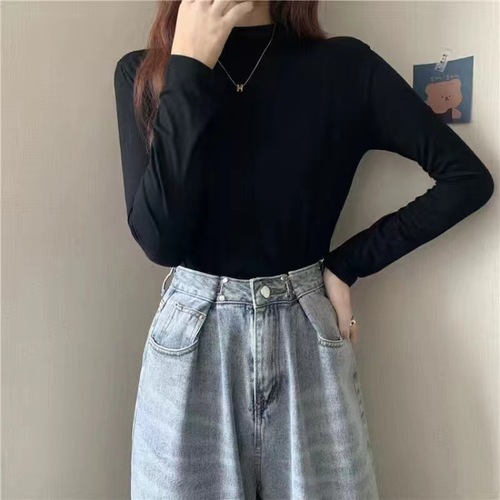 Autumn/Winter Modal Base Layer Shirt for Women, Semi-High Collar Long-Sleeve Top, Fitted T-Shirt, Nine Color Face Mask Top