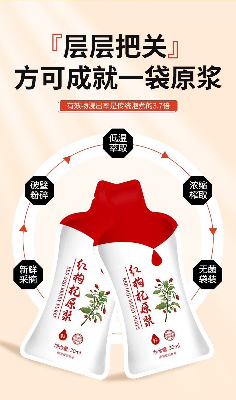 Ningxia Goji Berry Puree 30ml Portable Sachet Fresh-Pressed Red Goji Juice Ready to Drink quality and texture
