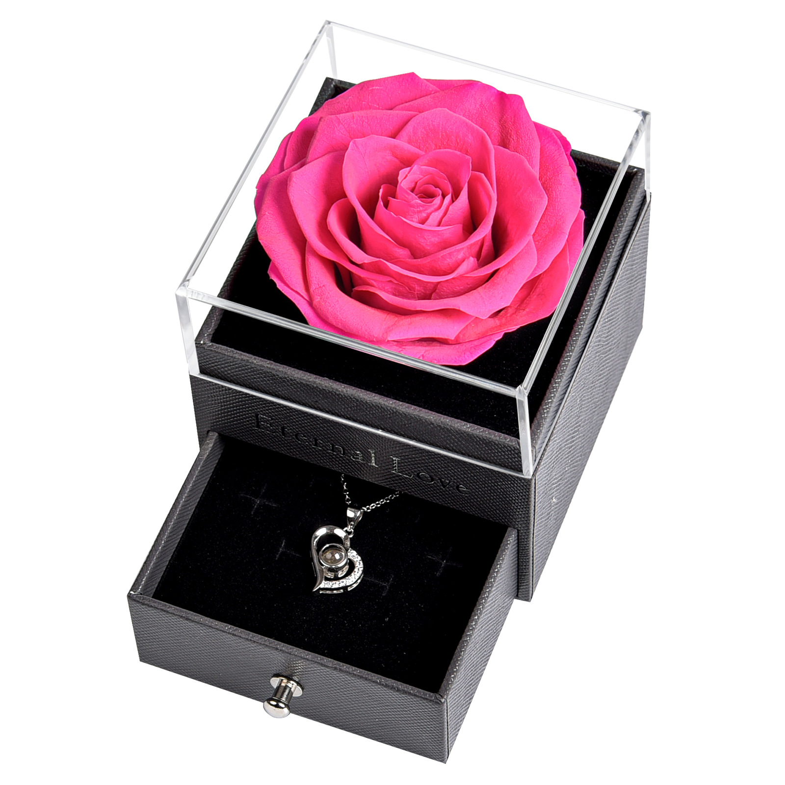 아크릴 보석 상자 8cm 영원한 꽃 로즈 레드