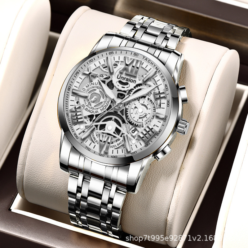 Cross-border Foreign Trade Automatic Hollow Mechanical Watch Men's Watch Men's Waterproof Fashionable Luminous Calendar Business TikTok