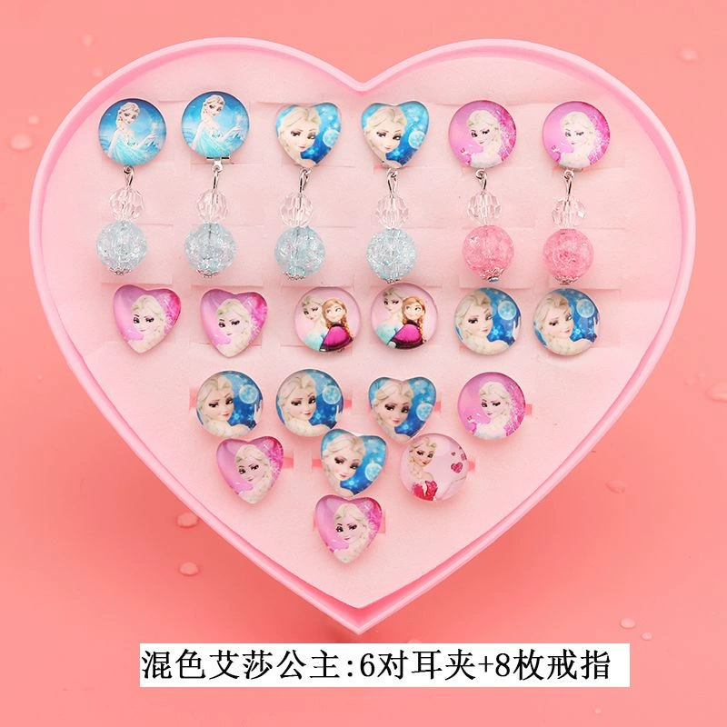 Children's ear clips, set for princess, cartoon accessory, no pierced ears, Birthday gift