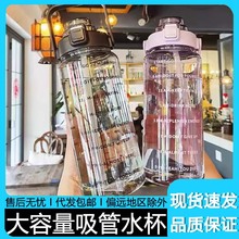 大容量水杯夏季运动2000ml刻度吸管塑料杯子耐高温水瓶男女大水壶