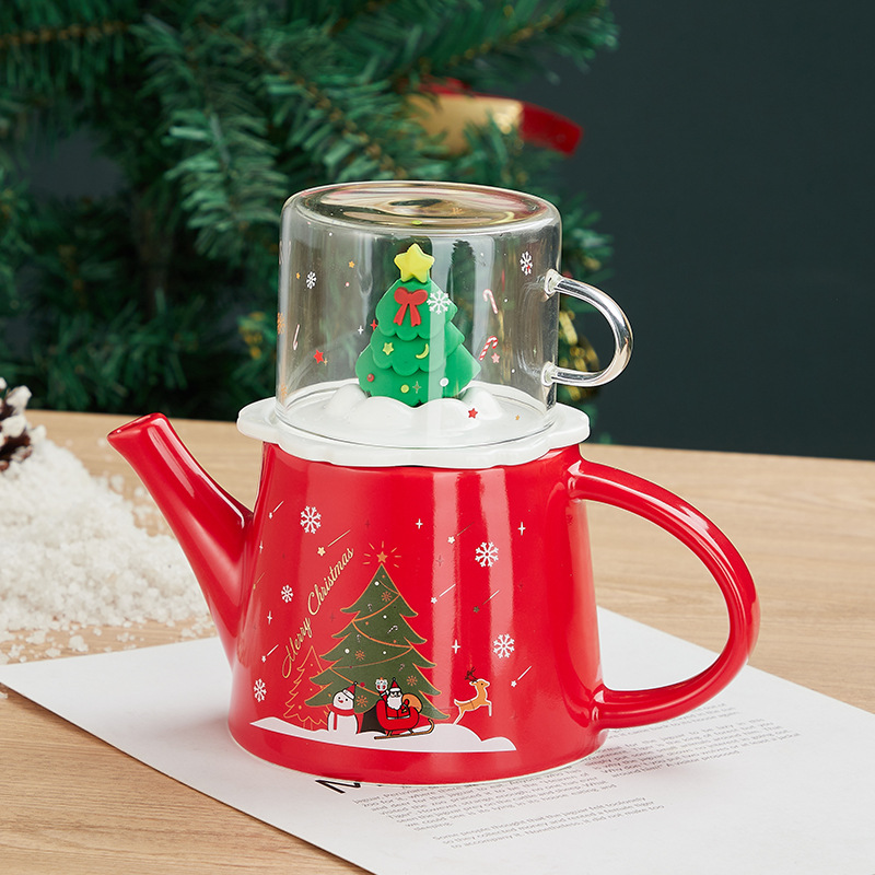 Juego de té traje tridimensional árbol de Navidad Oficina flor juego de té caja de regalo traje Taza de cerámica al por mayor