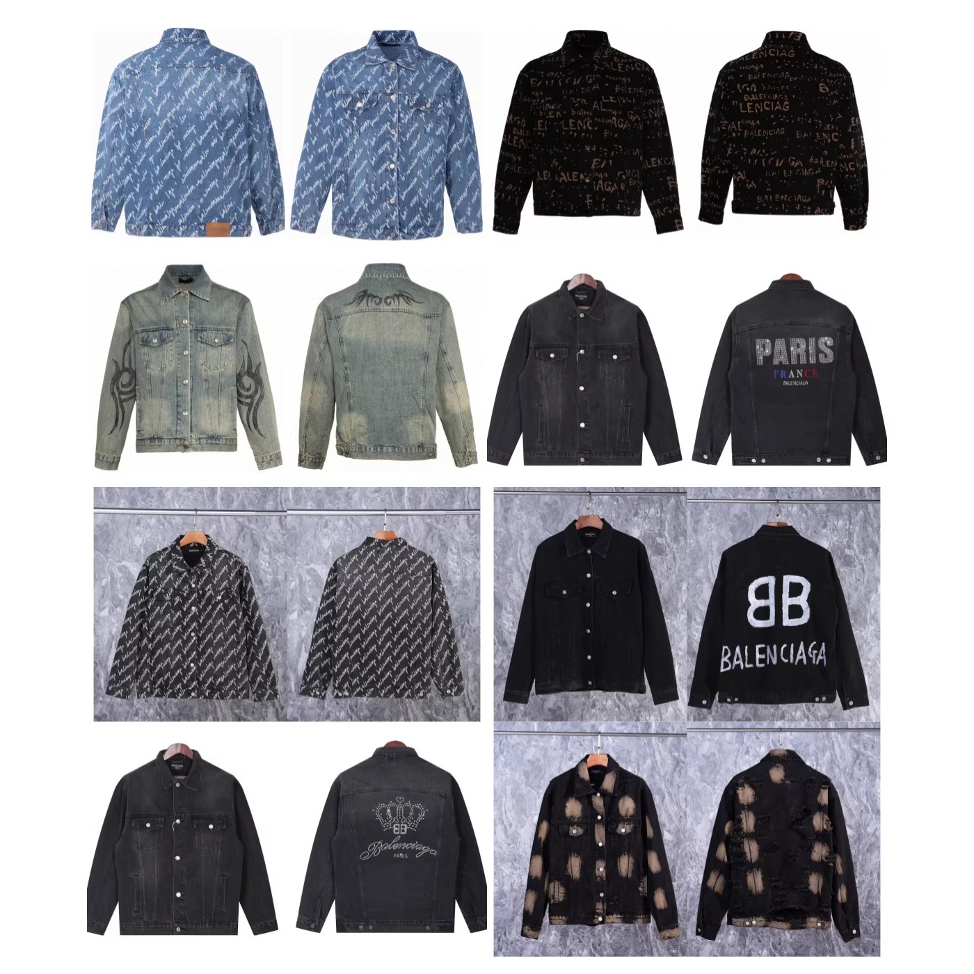 Correct Version of Trendy High-Quality Paris B Brand New Letter Washed Loose Couple Versatile Denim Jacket