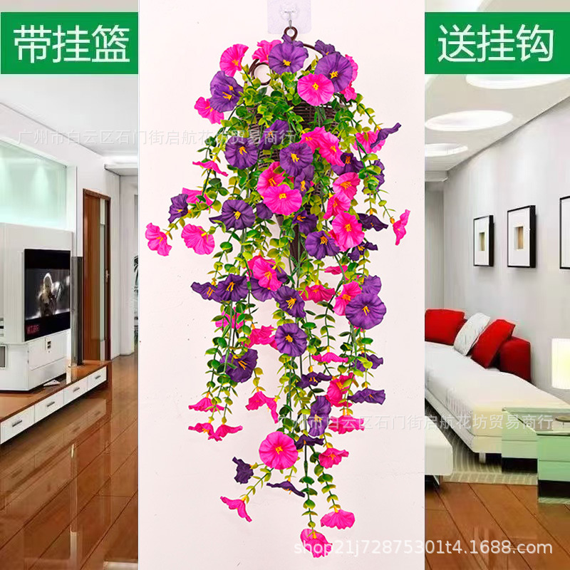 국경 간 아마존 인공 꽃 유칼립투스 나팔꽃 실크 꽃 홈 웨딩 야외 안뜰 벽걸이 등나무 인공 꽃