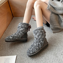 2025新款雪地靴女式毛线绑带圆头加绒加厚保暖防滑周冬雨同款棉鞋