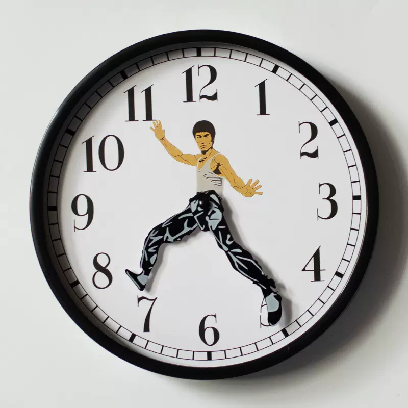 10寸跨境新款李小龙功夫个性挂钟静音时钟装饰圆形钟表wall clock