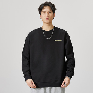F5010# plus size men's autumn and winter New 380g heavy cotton round neck sweater men's drop shoulder loose bottoming top