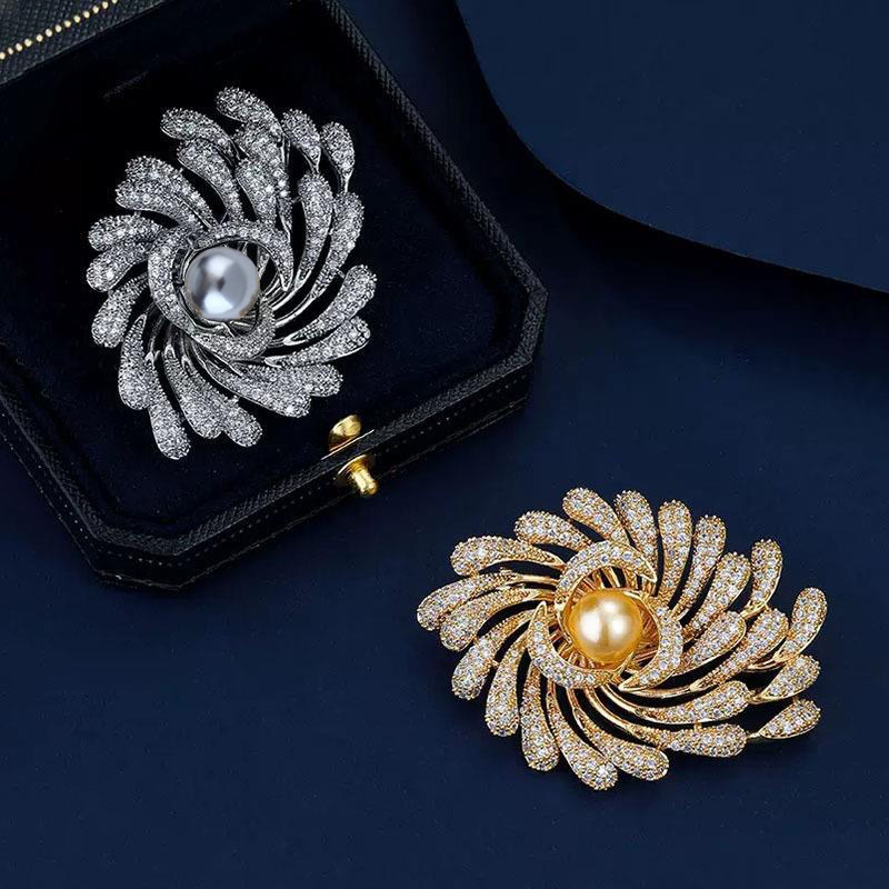 European and American Style Fireworks Floral Brooch Exquisite Suit Jacket Temperament Pin Pearl Corsage Ready Stock Wholesale