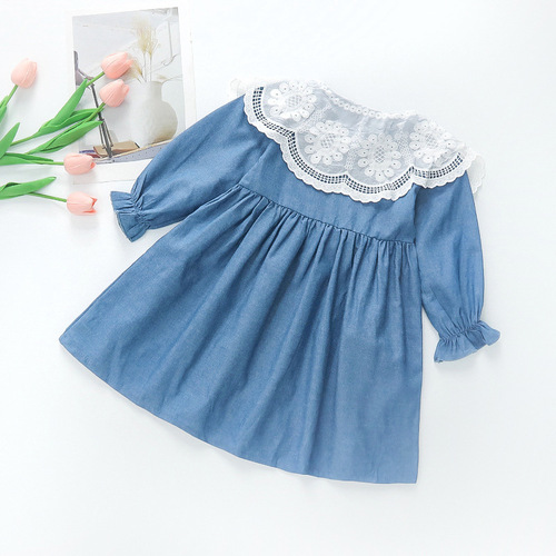 Girls Spring and Autumn Outfit  New Style Two-Piece Dress Shirt Dress for Young Children Long-Sleeve Princess Dress Stylish Skirt