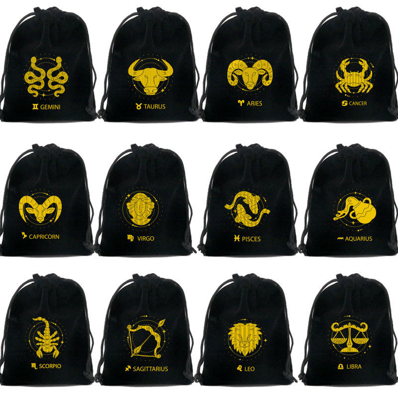 New Constellation Gift Bag Drawstring Black Velvet Bag Crystal Lucky Jewelry Storage Bag Tarot Gift Bag New Constellation Gift Bag Drawstring Black Velvet Bag Crystal Lucky Jewelry Storage Bag Tarot Gift Bag