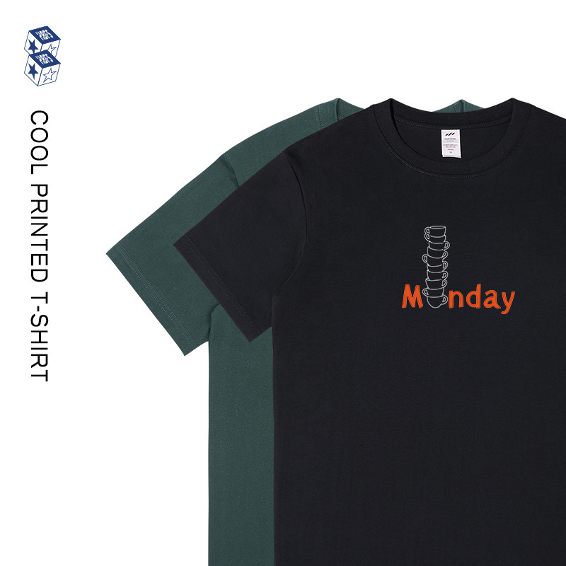 メンズ和風レトロ夏新作トップス レディースラウンドネック文字プリント半袖Tシャツ メンズ純綿トレンドブランドTシャツ|undefined