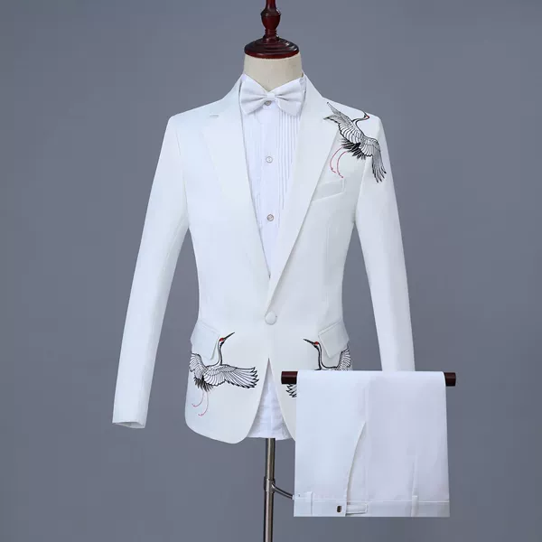 White jacket, trousers, bow tie