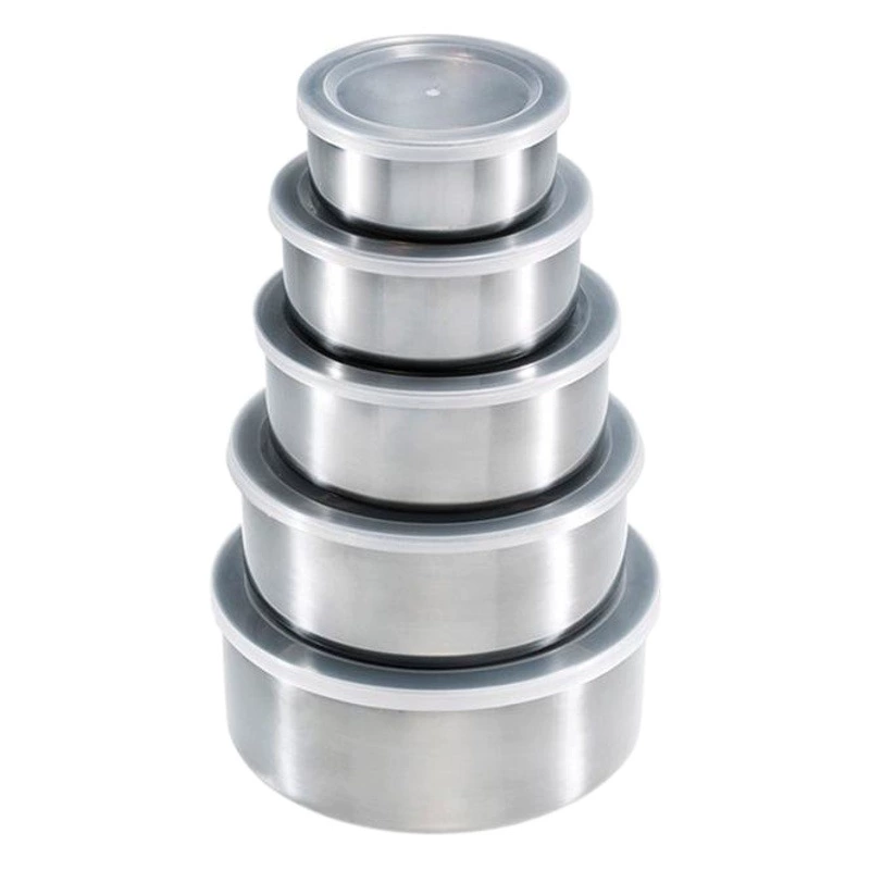 Круглая герметичная миска для хранения свежести через границу из нержавеющей стали, ящик для хранения нескольких зерен с крышкой, ящик для хранения, мойка пяти предметов, ящик для хранения свежести