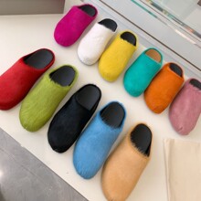 欧美23新款糖果色网红同款四季包头大码马毛拖鞋男女平底毛毛拖鞋