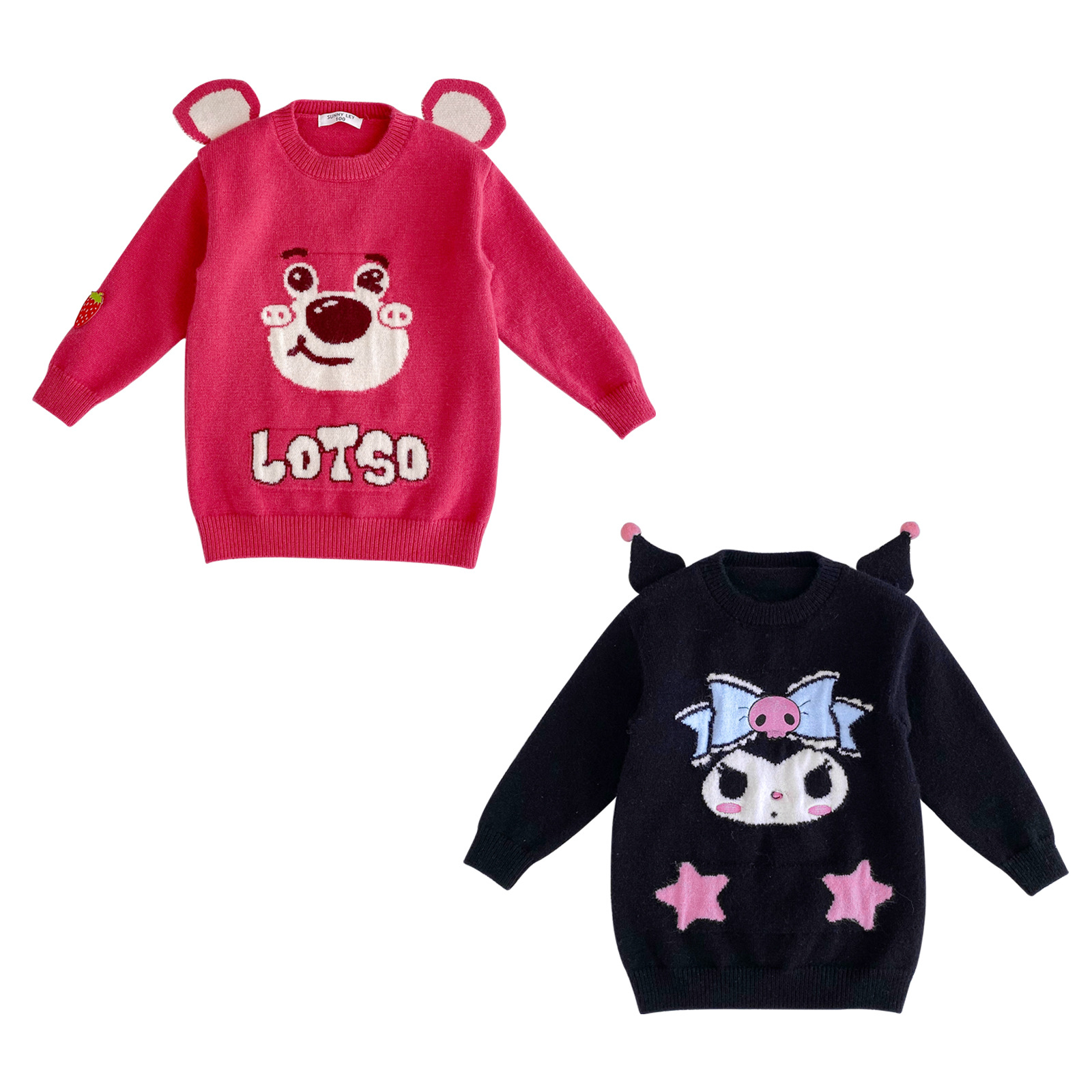 2023 Otoño e Invierno nueva dulce niña fresa oso coolomi tridimensional de dibujos animados lindo vestido de suéter