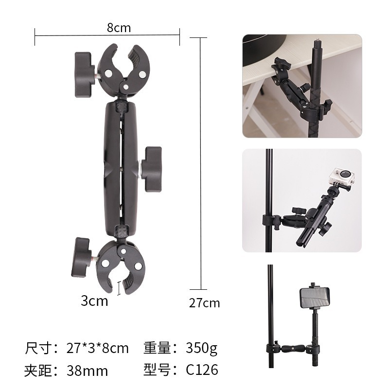 Soporte de mango de cámara deportiva accesorio fijo de abrazadera de doble cabeza para motocicleta panorámica abrazadera de fuerza universal de doble cabeza