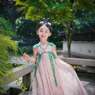 2025 Summer New Baby Hanfu Children's High-Waisted Tie Holiday Hanfu Dress Baby Improved Sleeveless Ramie Hanfu