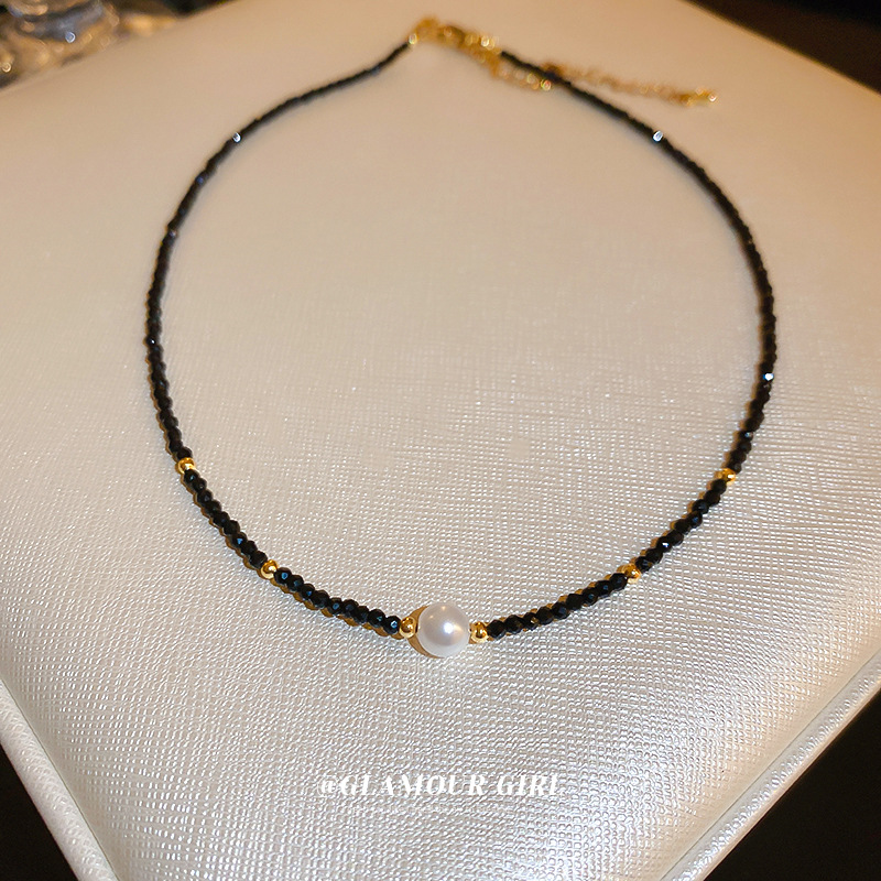 Negro cristal perla collar de cuentas de moda personalidad simple clavícula cadena nicho versátil temperamento collar Collar para las mujeres