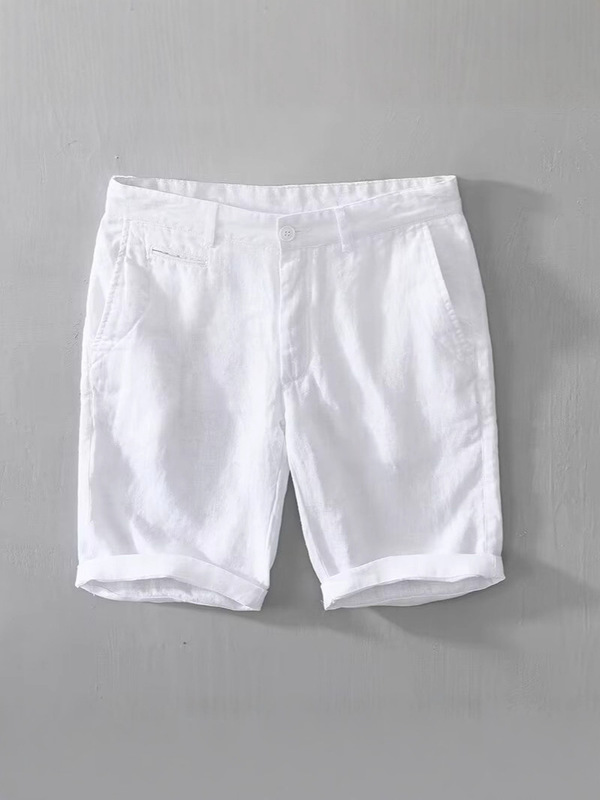 夏季新款亚麻短裤男夏跨境现货沙滩短裤男士休闲裤直筒五分裤子男|undefined
