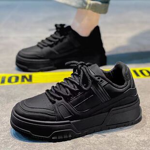 Black Samurai Men's Shoes Spring Trendy All-match Sports Casual Pure Black Low-top Board Shoes Thick Sole Increased Bread Trendy Shoes