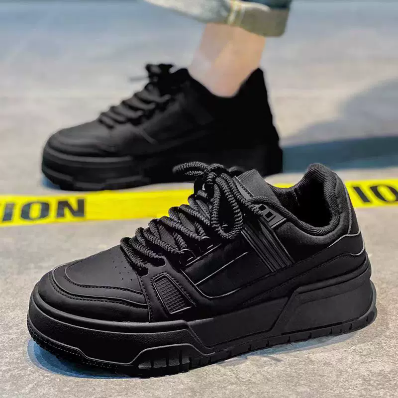 Casual sports sneakers unisex, black wear-resistant upper, chunky sole, leisure style