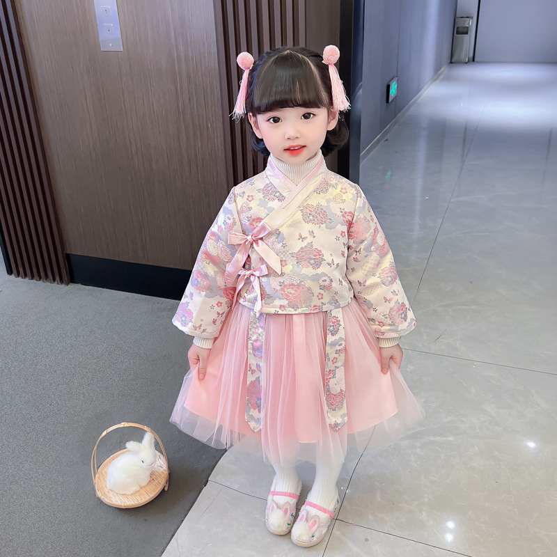 Little Girl's Hanfu Spring and Autumn Dress Children's Ruqun Chinese Style Mini Tang Suit Dress Baby Super Fairy Ancient Costume Set