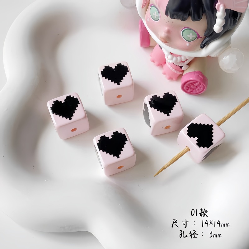 【黑粉系列】亚克力烤漆印花方块串珠diy手机连钥匙扣包挂件材料|undefined